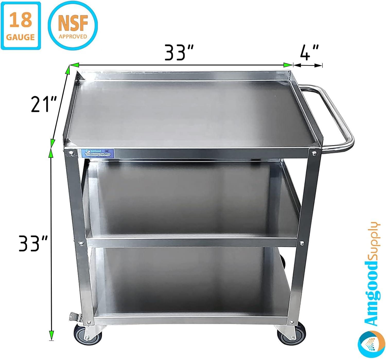 21 in. x 33 in. x 33 in. Stainless Steel 3-Shelf Utility Cart