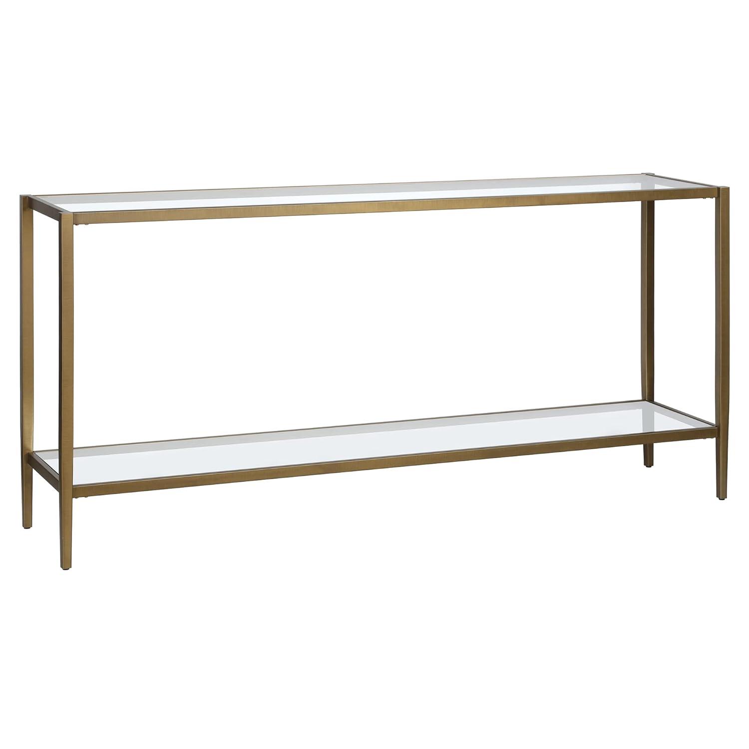 Hera 64 in. Brass Rectangle Glass Console Table