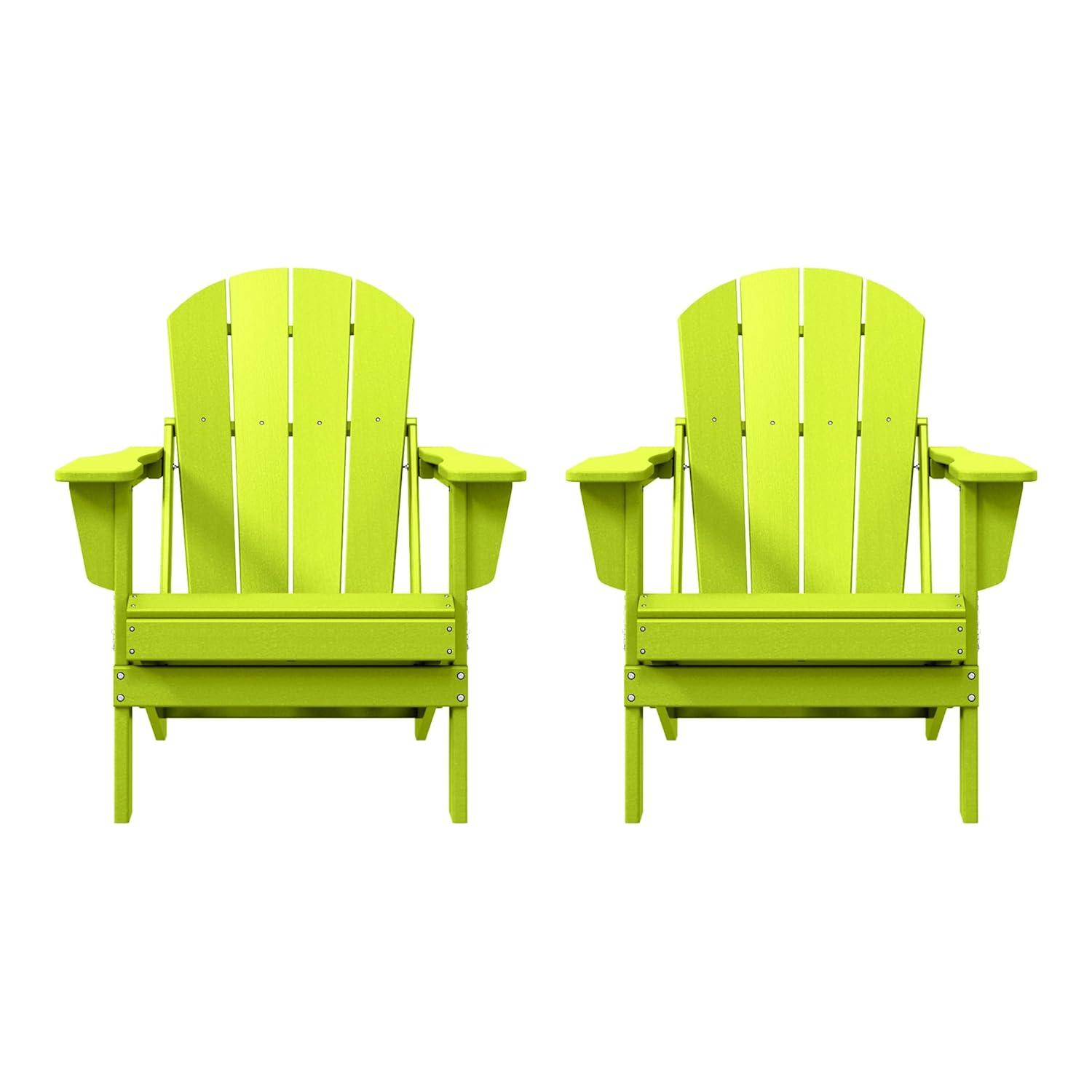 BRAXTON Outdoor Patio Folding Poly Adirondack Chair ( Set of 2), Lime