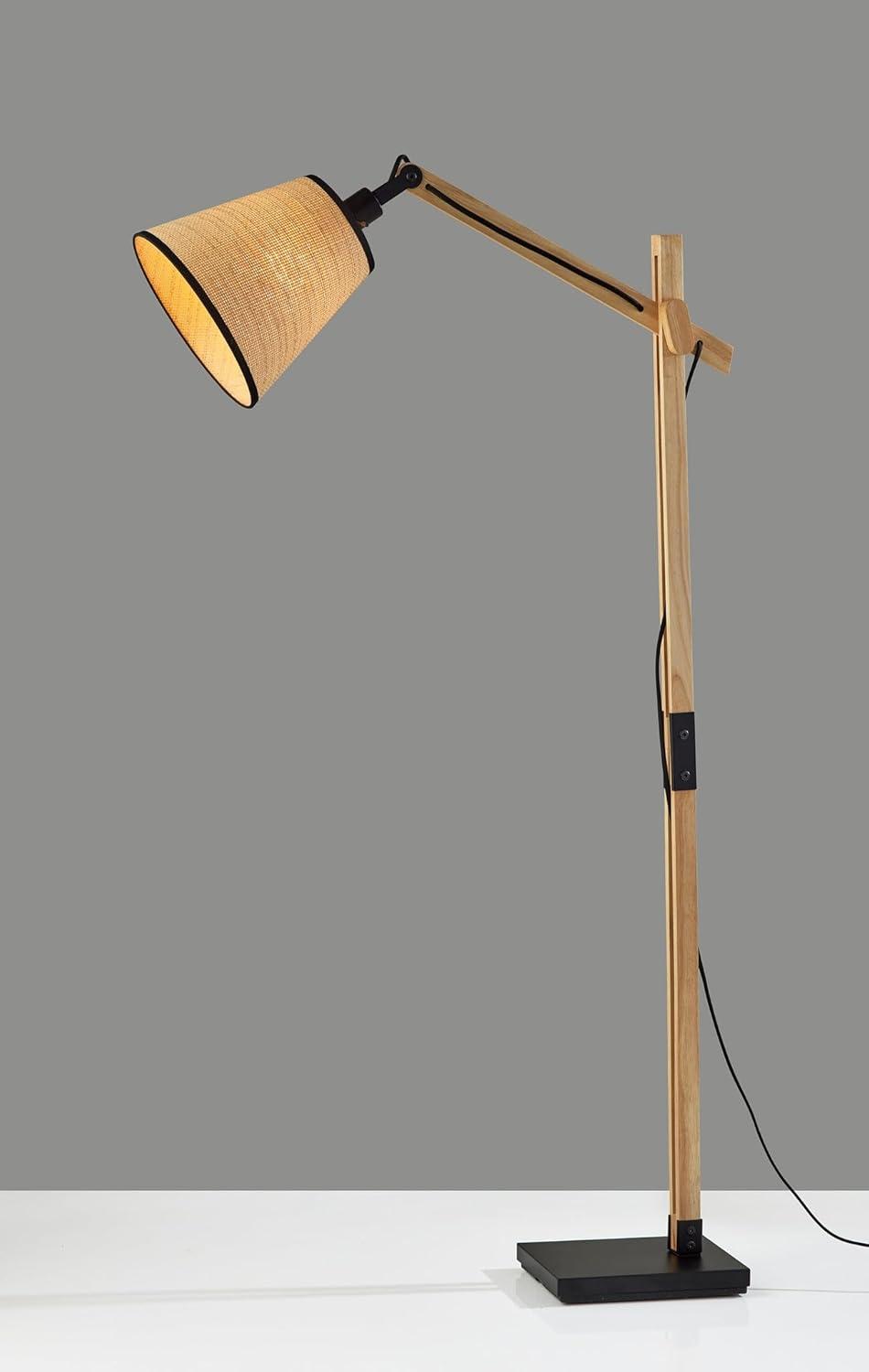 Walden Natural Wood Floor Lamp Black - Adesso: Adjustable Height & Arm, Rattan Shade