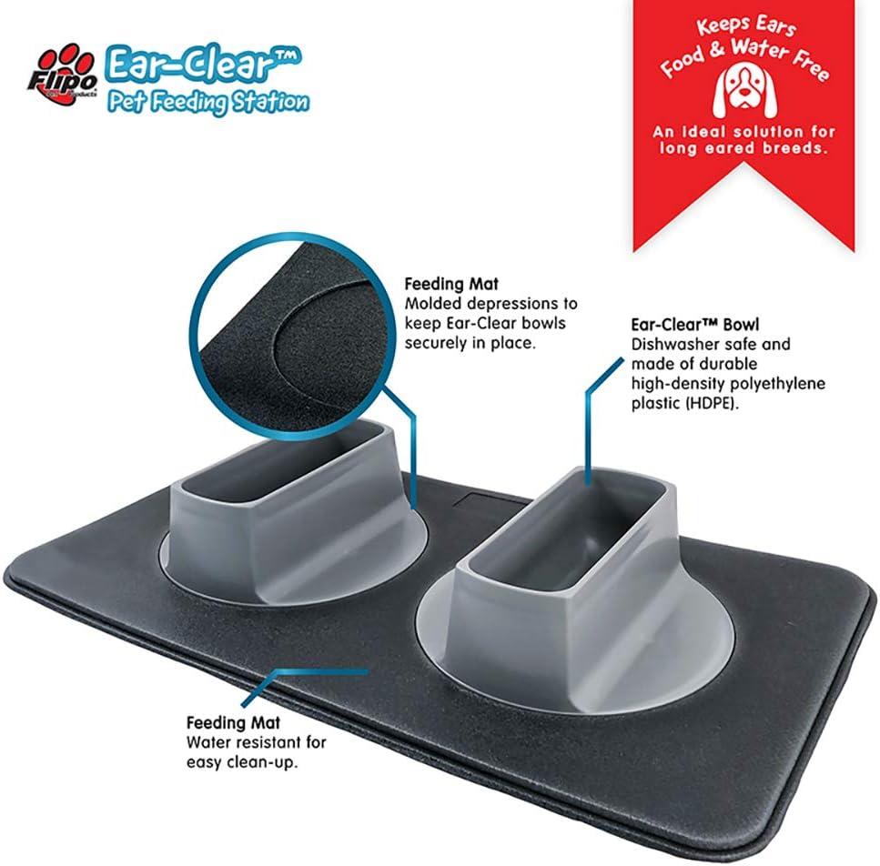 Flipo Ear Clear Innovative Pet Feeding Station With 2 Gray Bowls - Promotes Natural Eating Posture