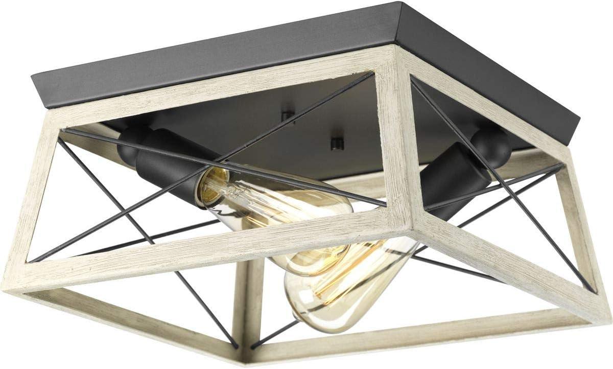 Progress Lighting Briarwood 2-Light Flush Mount, Graphite Finish, Faux-Painted Wood Enclosure, Canopy Included