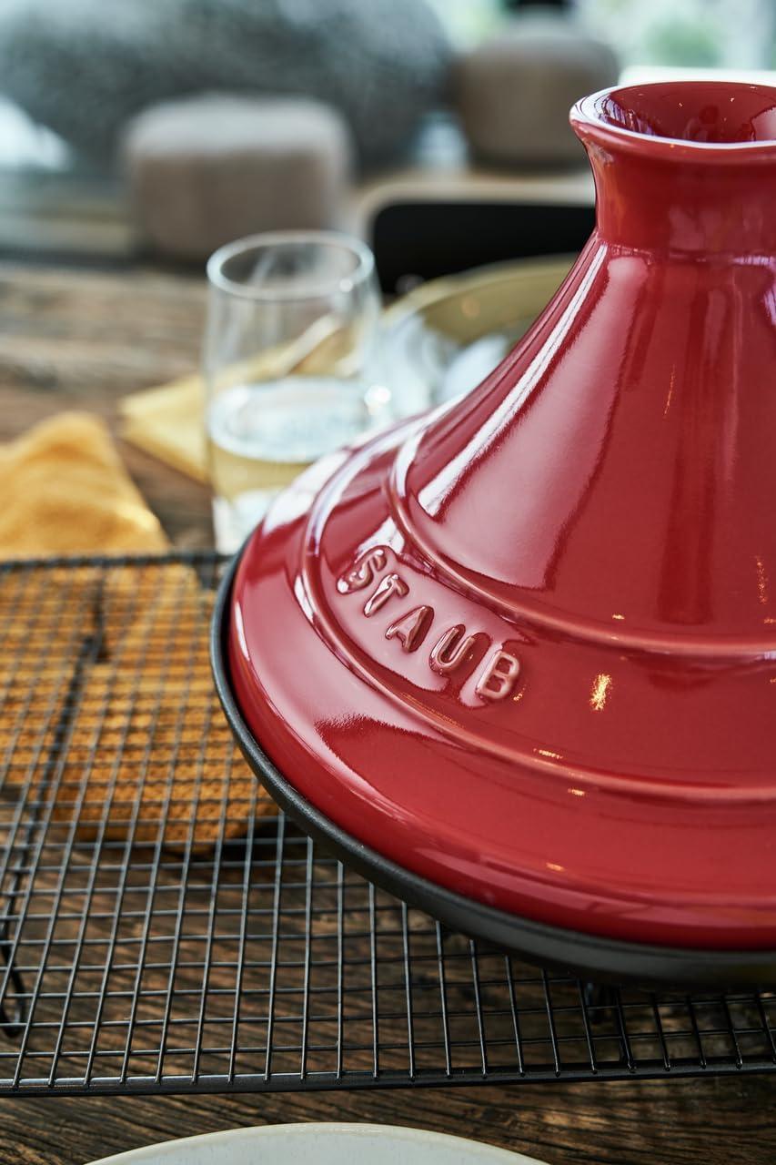 Cherry Red Cast Iron and Ceramic Tajine