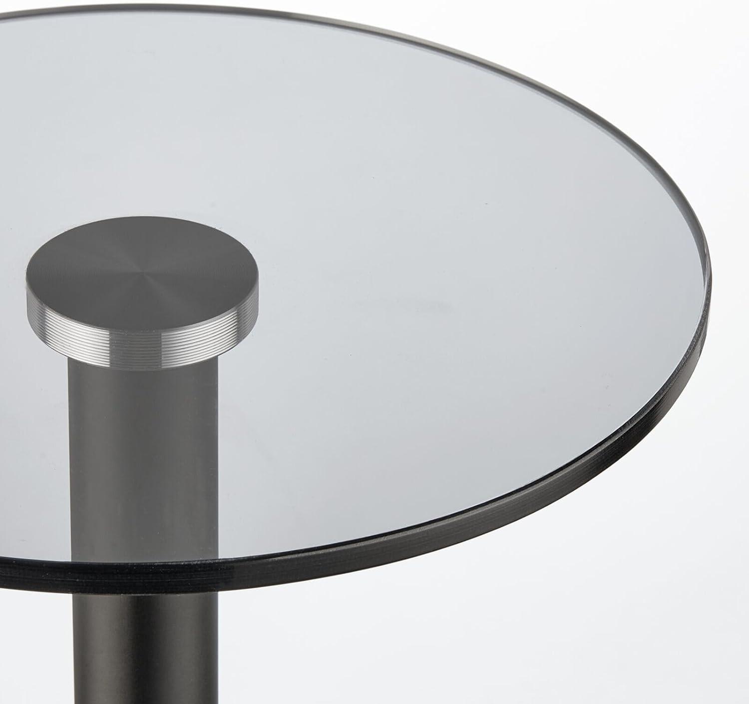 Tall Round Black Metal and Glass Drink Table