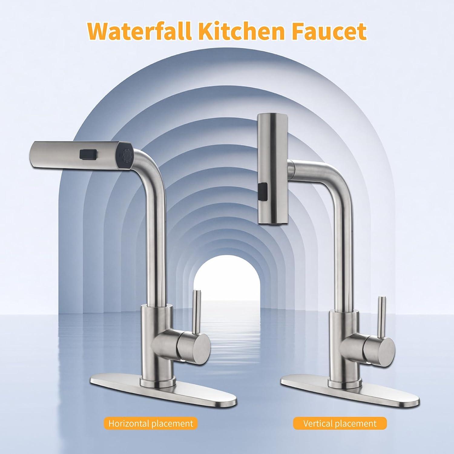 Pull Down Sprayer Single Hole Handle Stainless Steel Kitchen Sink Faucets