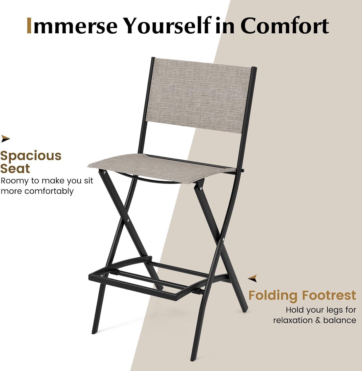 Costway Set of 4 Outdoor Bar Chair Folding Bar Height Stool with Metal Frame Coffee