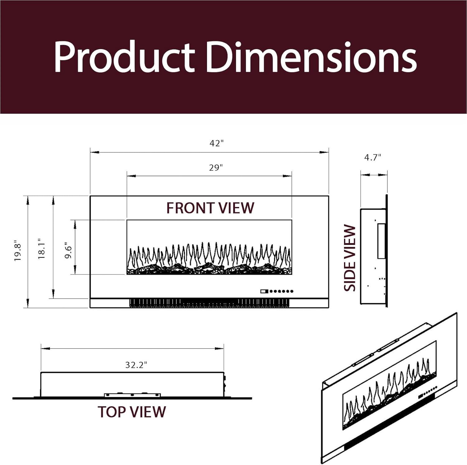 Cambridge Cambridge Wall Mount Electric Fireplace Heater with Remote Control for Indoor Use in Living Room, Bedroom, Home Office