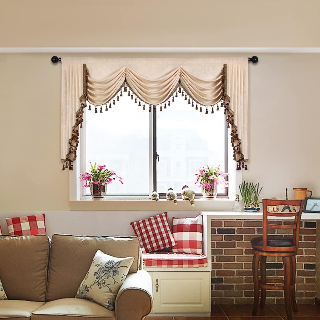 ELKCA Beige Double-Sided Chenille Waterfall Valance for Living Room Luxury Window Curtains Valance for Bedroom,Rod Pocket (Beige, W79 Inch, 1 Panel)