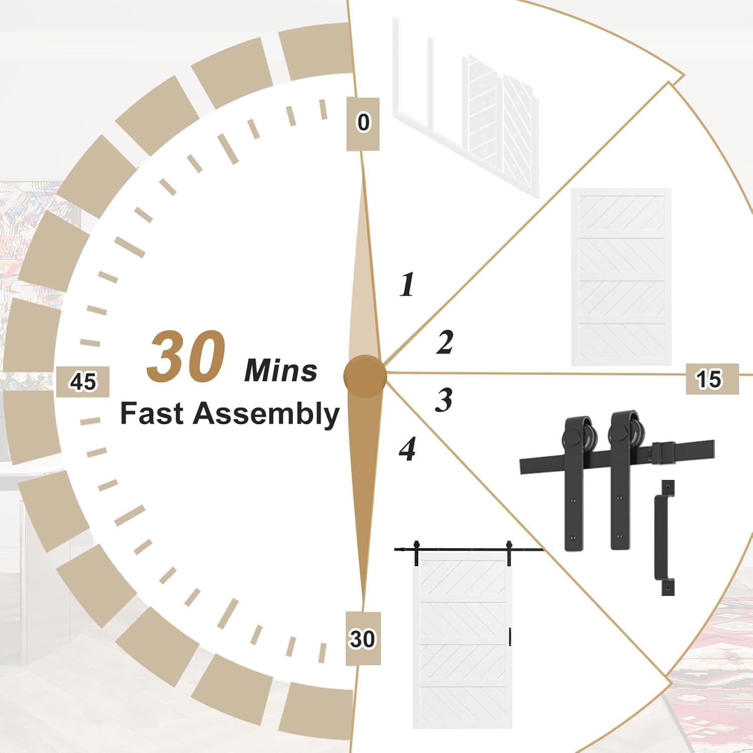 Sliding Barn Door 48”x84”, Black Barn Door with Modern Paneled Wave Design, Complete Barn Door Set, Waterproof PVC Surface, Assembly Required for Bedroom, Living Room, Closet, or Bathroom