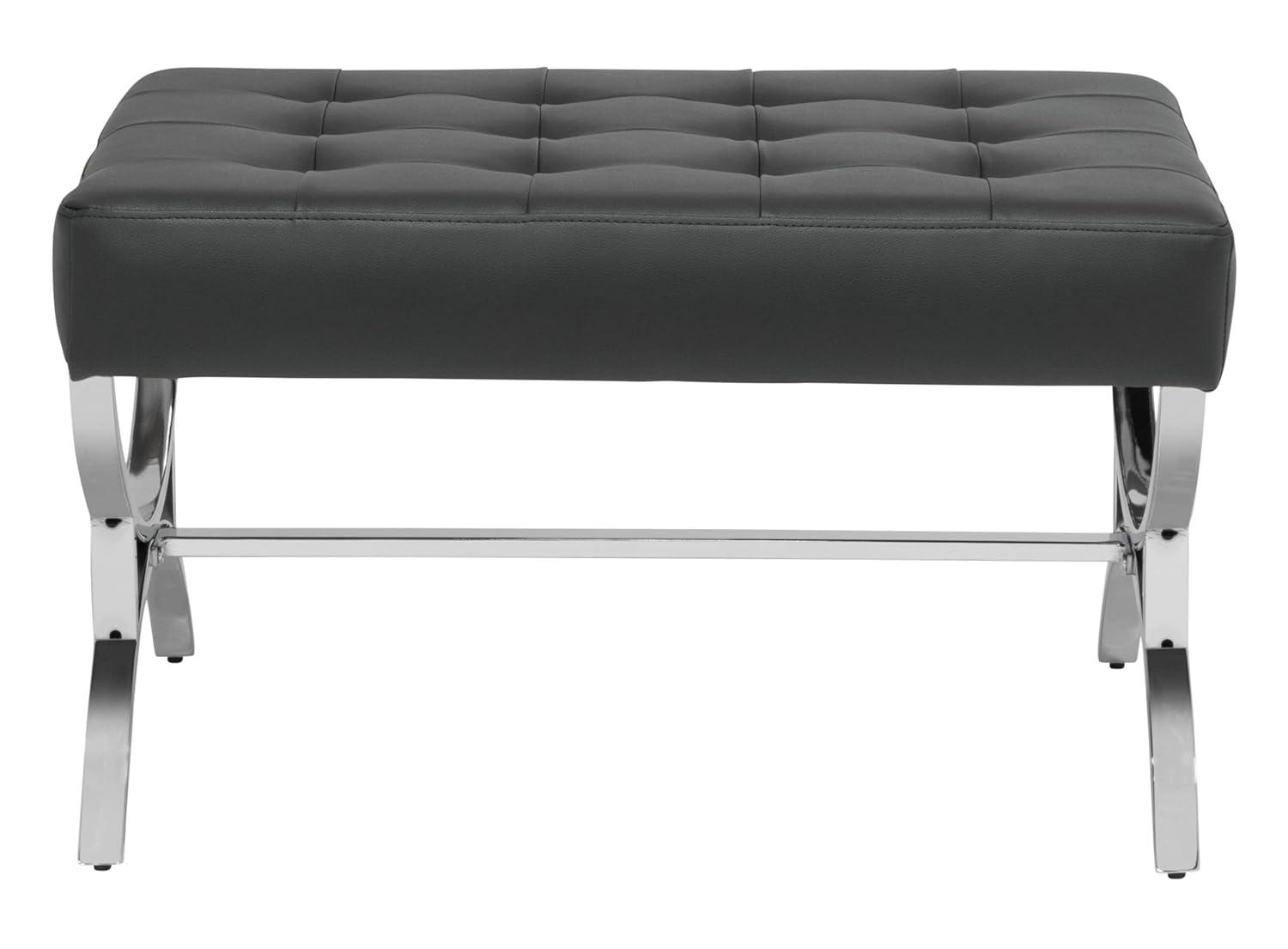 studio designs Newel Modern Square Ottoman Blended Leather and Chrome Metal Frame Chrome/Black: 18" High, Rectangular, Steel Base