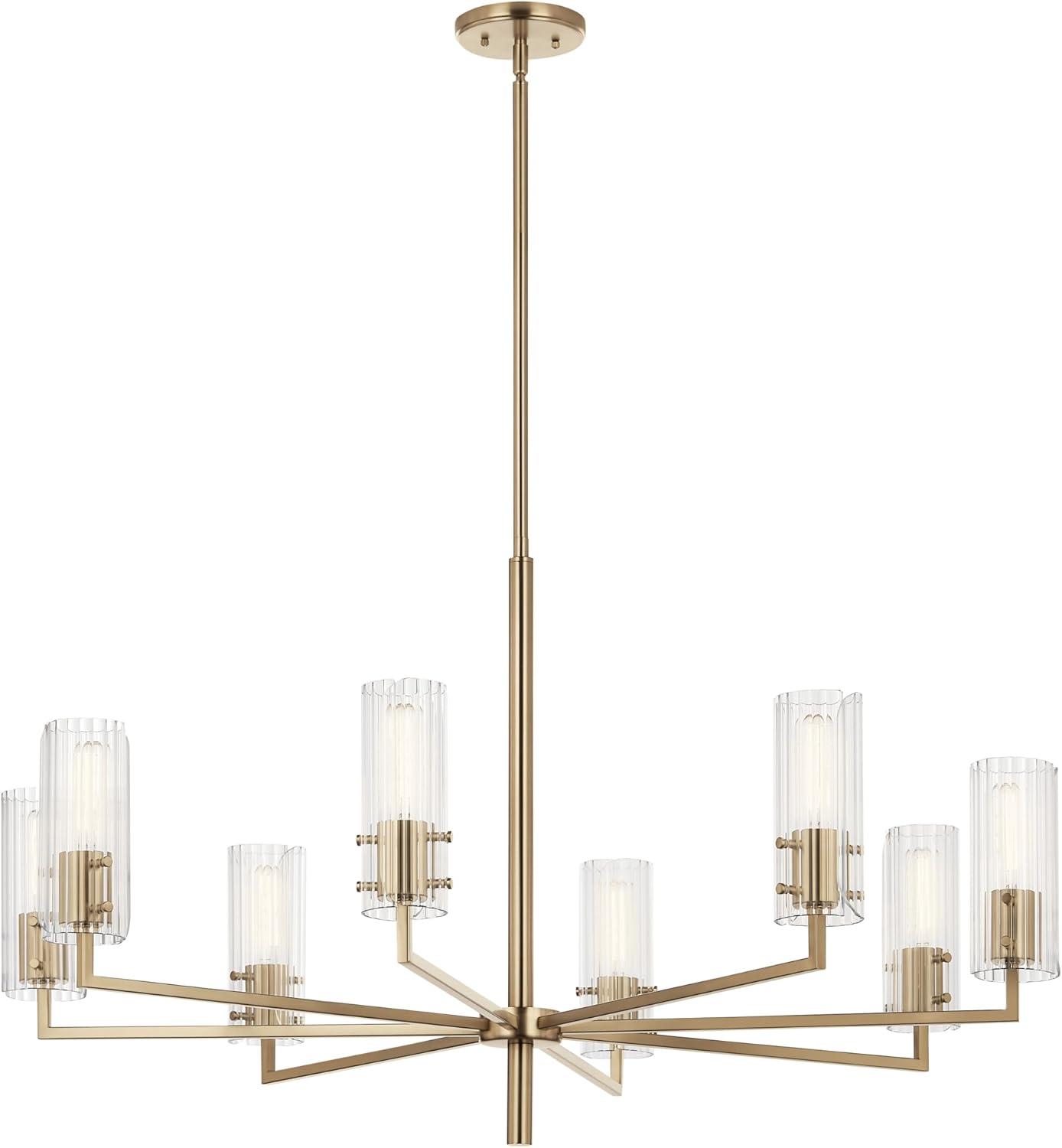 Champagne Bronze 8-Light Chandelier with Clear Fluted Glass Shades