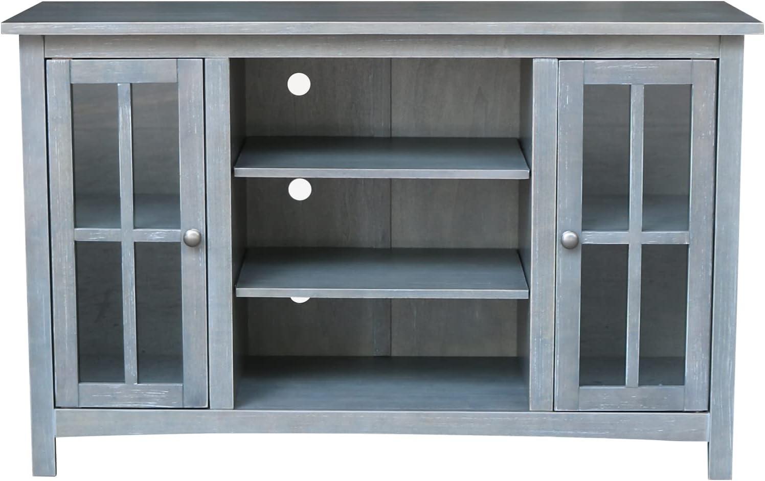 Heather Grey-Antique Solid Wood TV Stand with Cabinet Storage