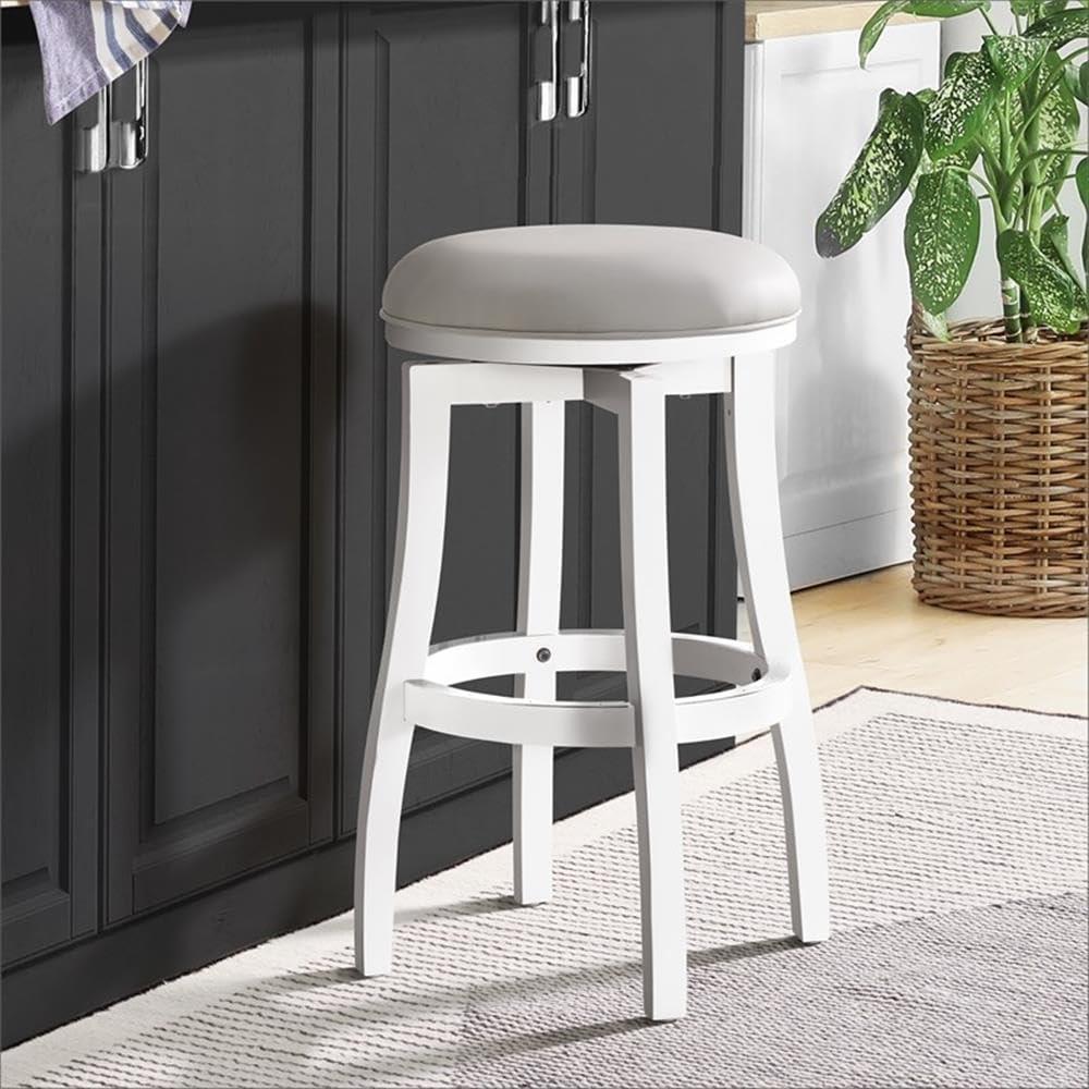 Ellie 21" Wide Solid Rubber Wood Frame Linen Fabric Counter Height Round Swivel Stool