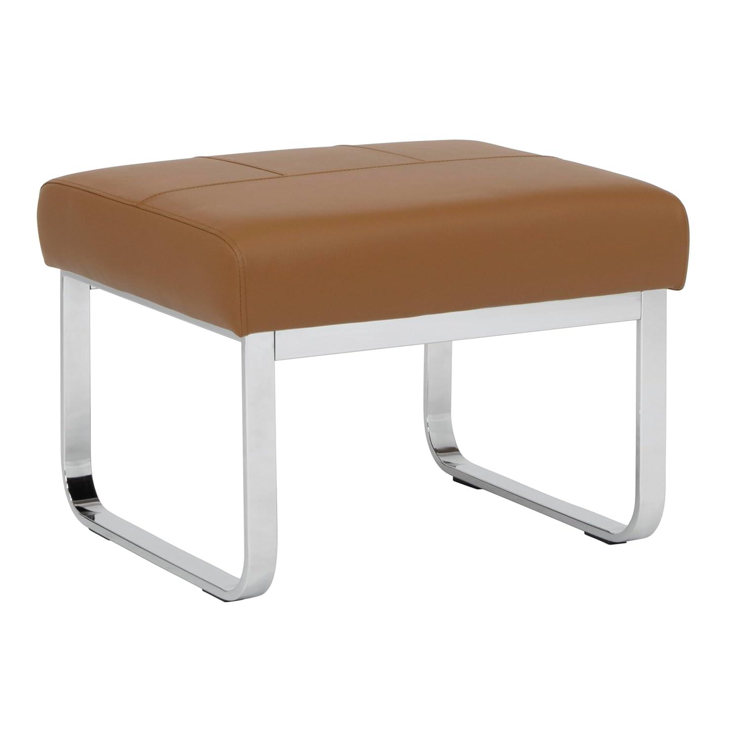 Rectangular Allure Modern Blended Leather Ottoman Caramel Brown/Chrome - Studio Designs Home