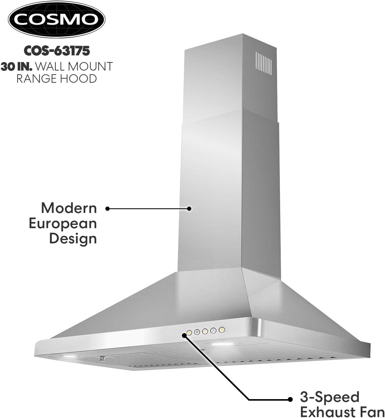 Cosmo 30 in. Ducted Wall Mount Range Hood in Stainless Steel with LED Lighting and Permanent Filters