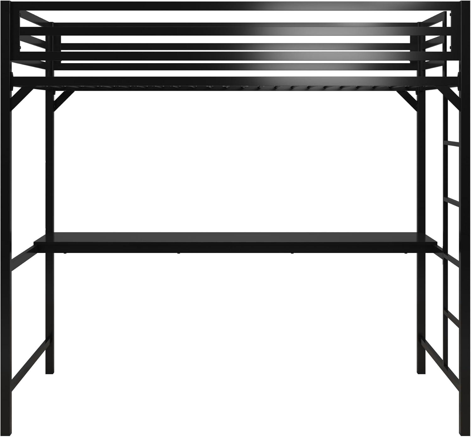 DHP Miles Metal Twin Loft Bed with Desk, White