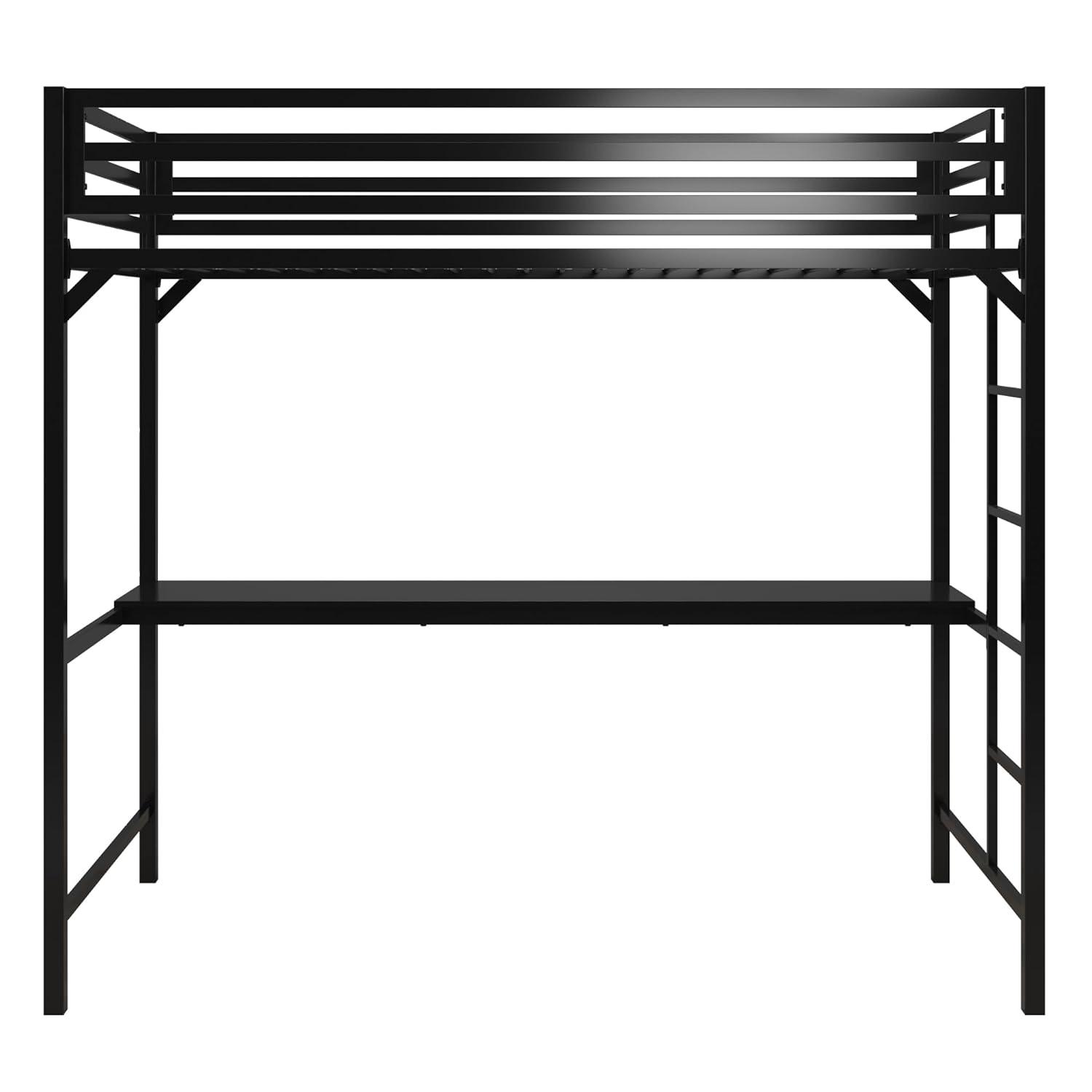 DHP Miles Metal Twin Loft Bed with Desk, White