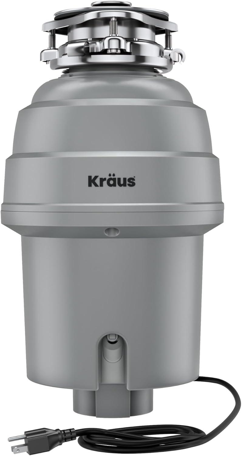 Kraus KRAUS Wasteguard High-Speed 1 HP Continuous Feed Ultra-Quiet Motor Garbage Disposal With Power Cord And Flange Included And Universal Mount, KWD200-100MGR