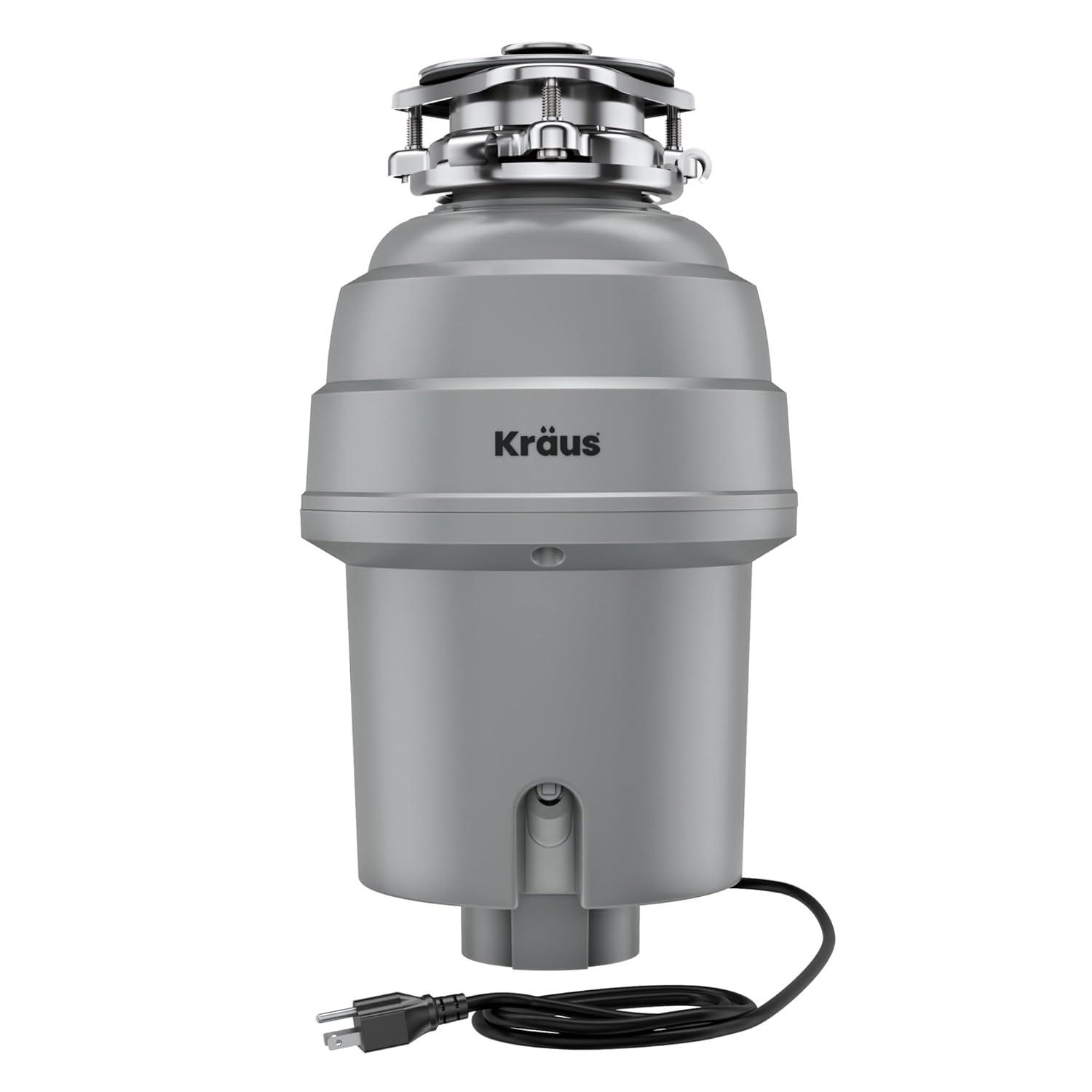 Kraus KRAUS Wasteguard High-Speed 1 HP Continuous Feed Ultra-Quiet Motor Garbage Disposal With Power Cord And Flange Included And Universal Mount, KWD200-100MGR