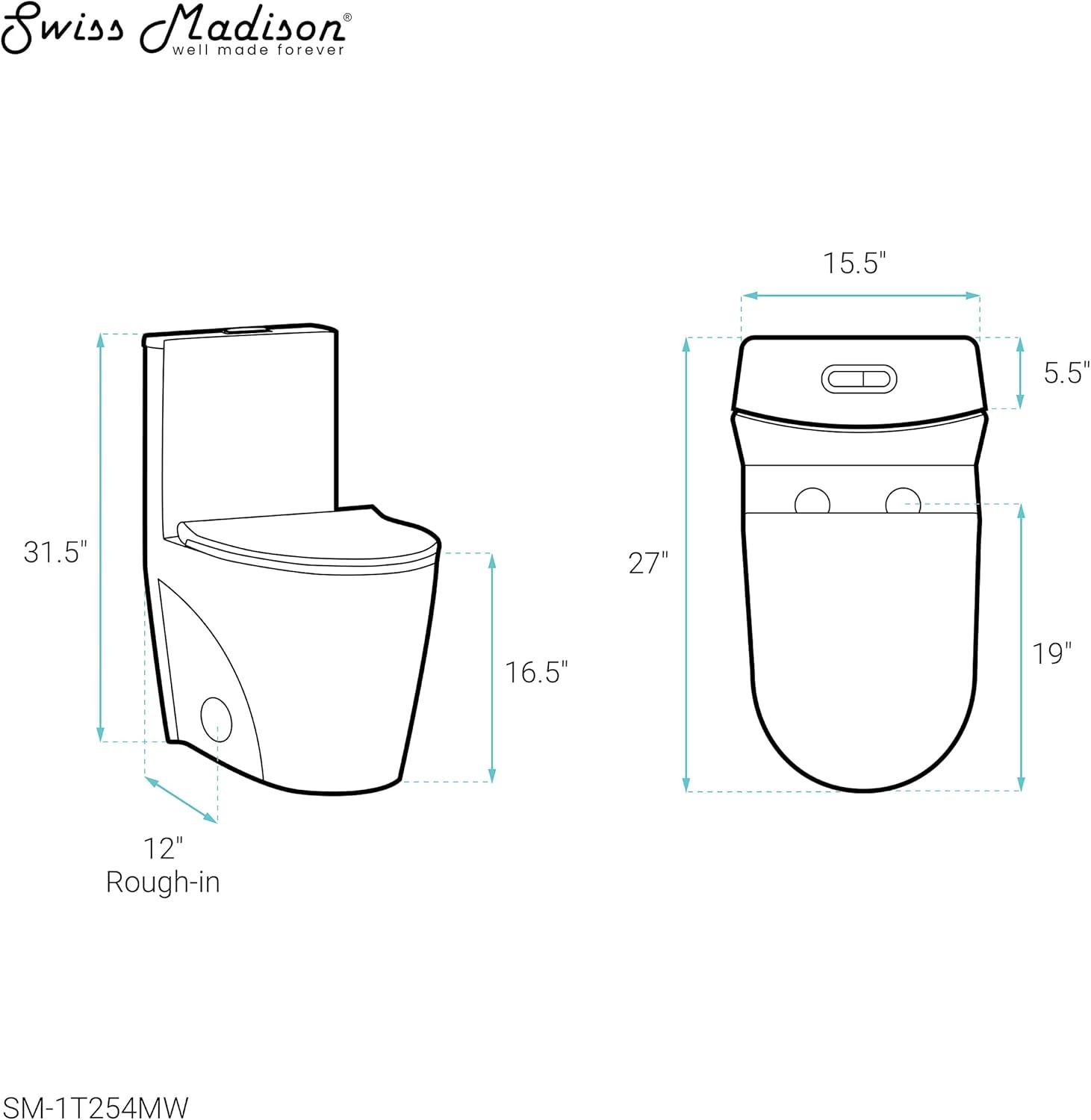 St. Tropez One-Piece Elongated Toilet Vortex Dual-Flush in Matte White 1.1/1.6 gpf