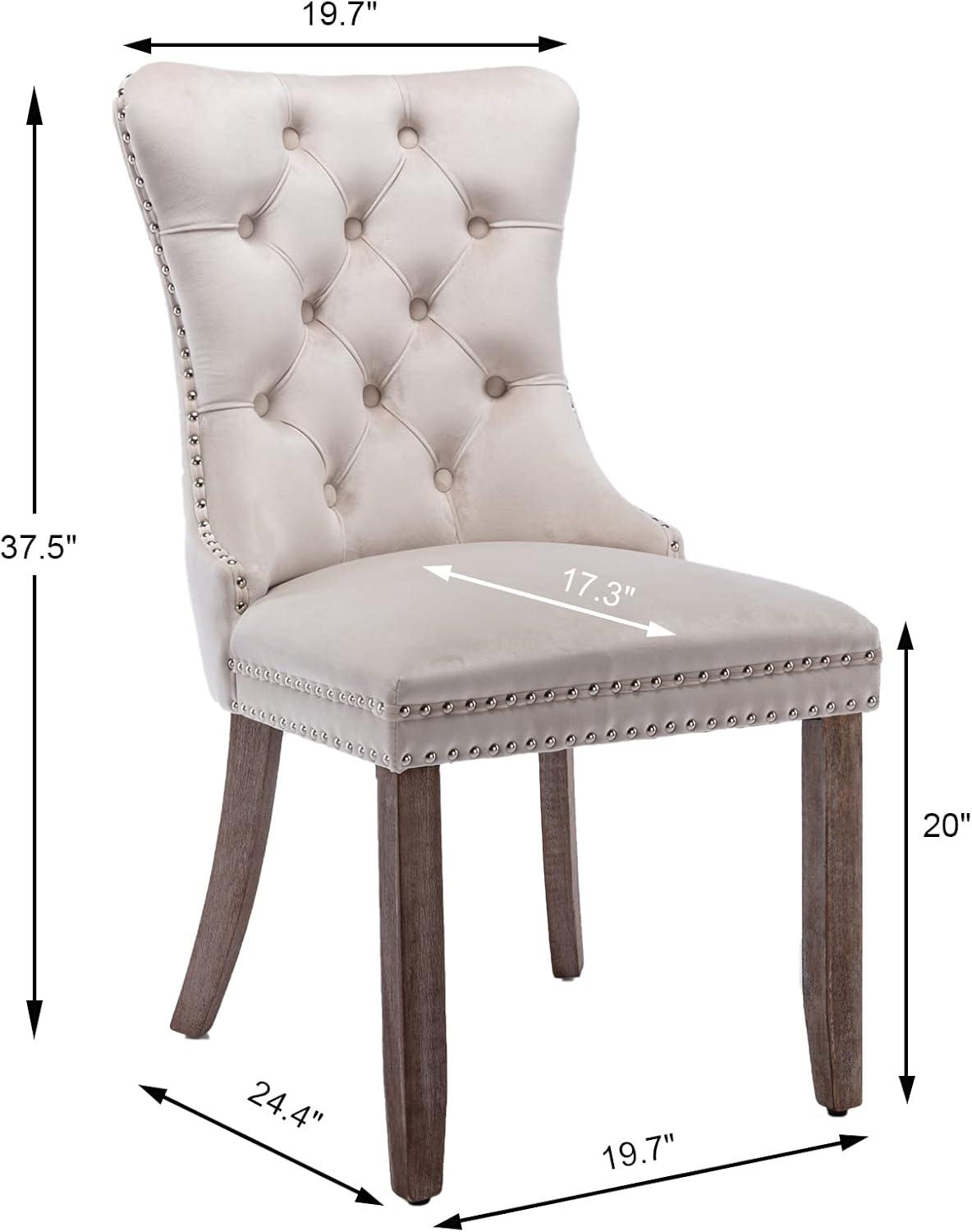 VICBARLEY Velvet Dining Chair Set of 2 Upholstered Tufted Dining Room Chair with Nailhead Trim and Stainless Steel Silver Plated Legs for Kitchen, Restaurant, Beige