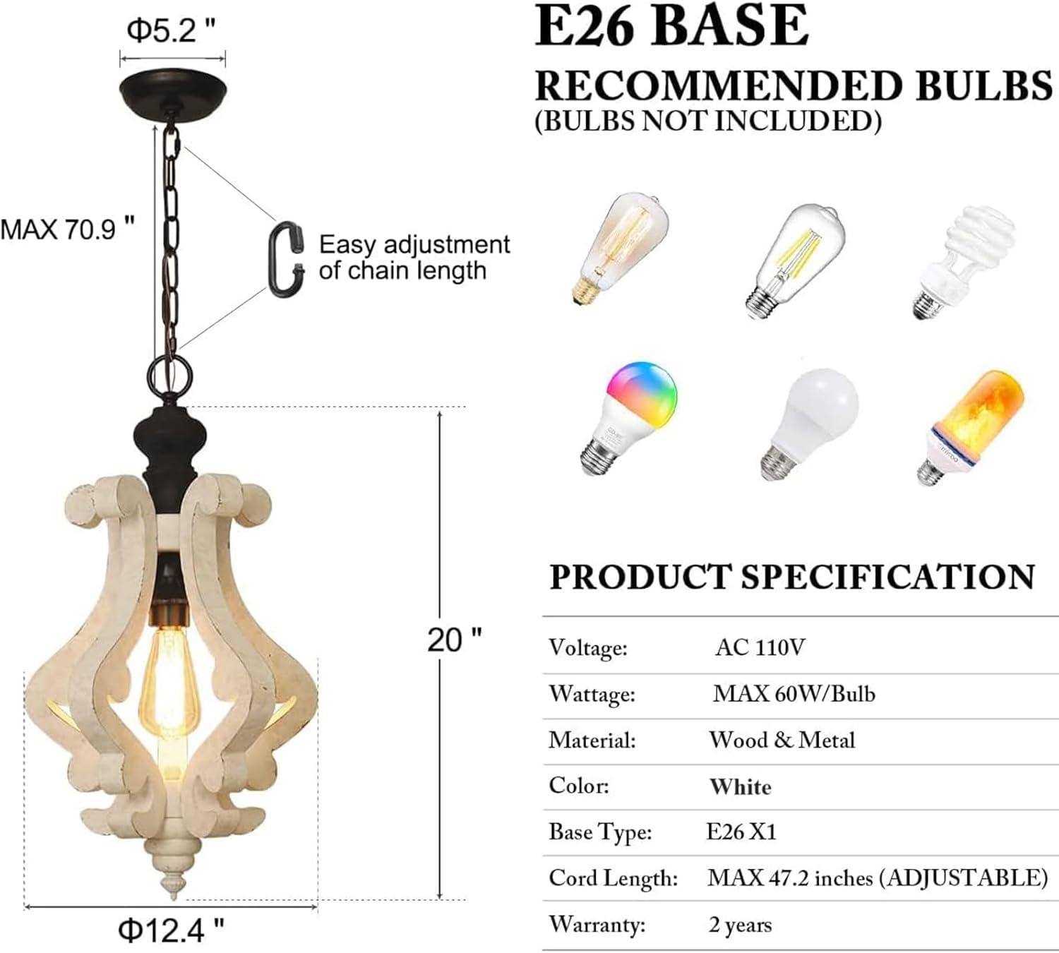 Wooden Chandelier Pendant Light with Adjustable Chain Lighting Fixture for Farmhouse Living Room