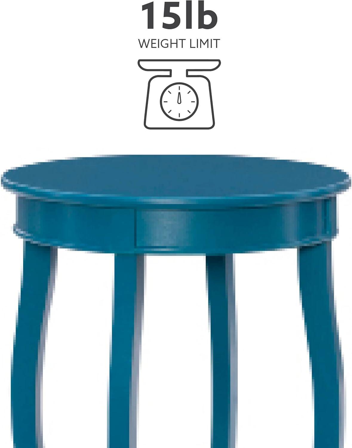 Linon Wren Round Wood End Table with Shelf in Teal Blue