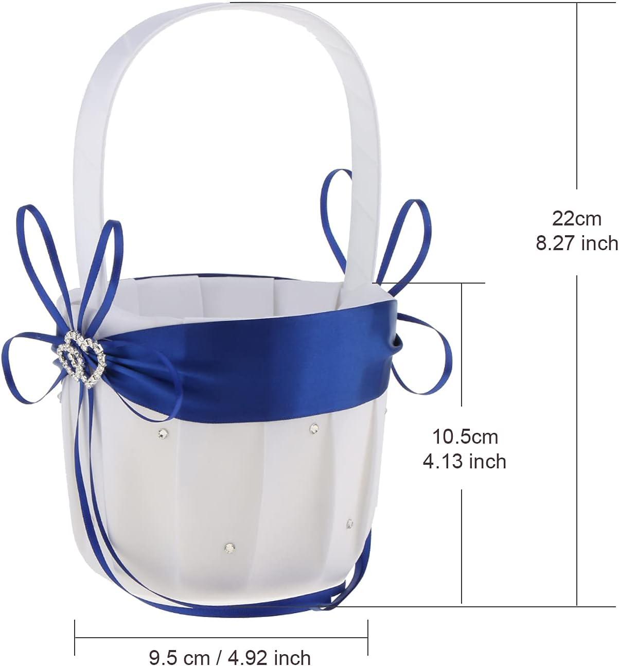 Bowknot Satin Flower Girl Basket Wedding Ceremony Party Accessories Blue