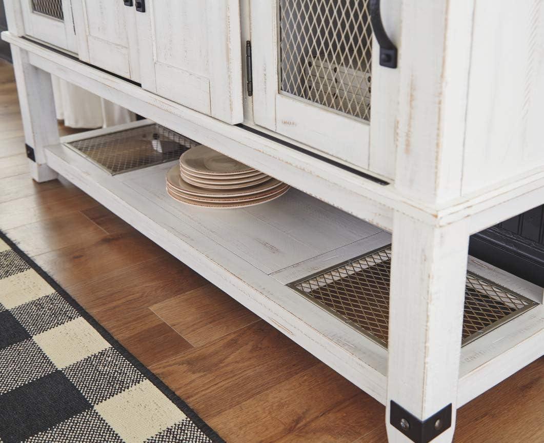 Signature Design by Ashley Valebeck Dining Server White/Brown/Beige: Rustic Farmhouse Sideboard with Adjustable Shelves