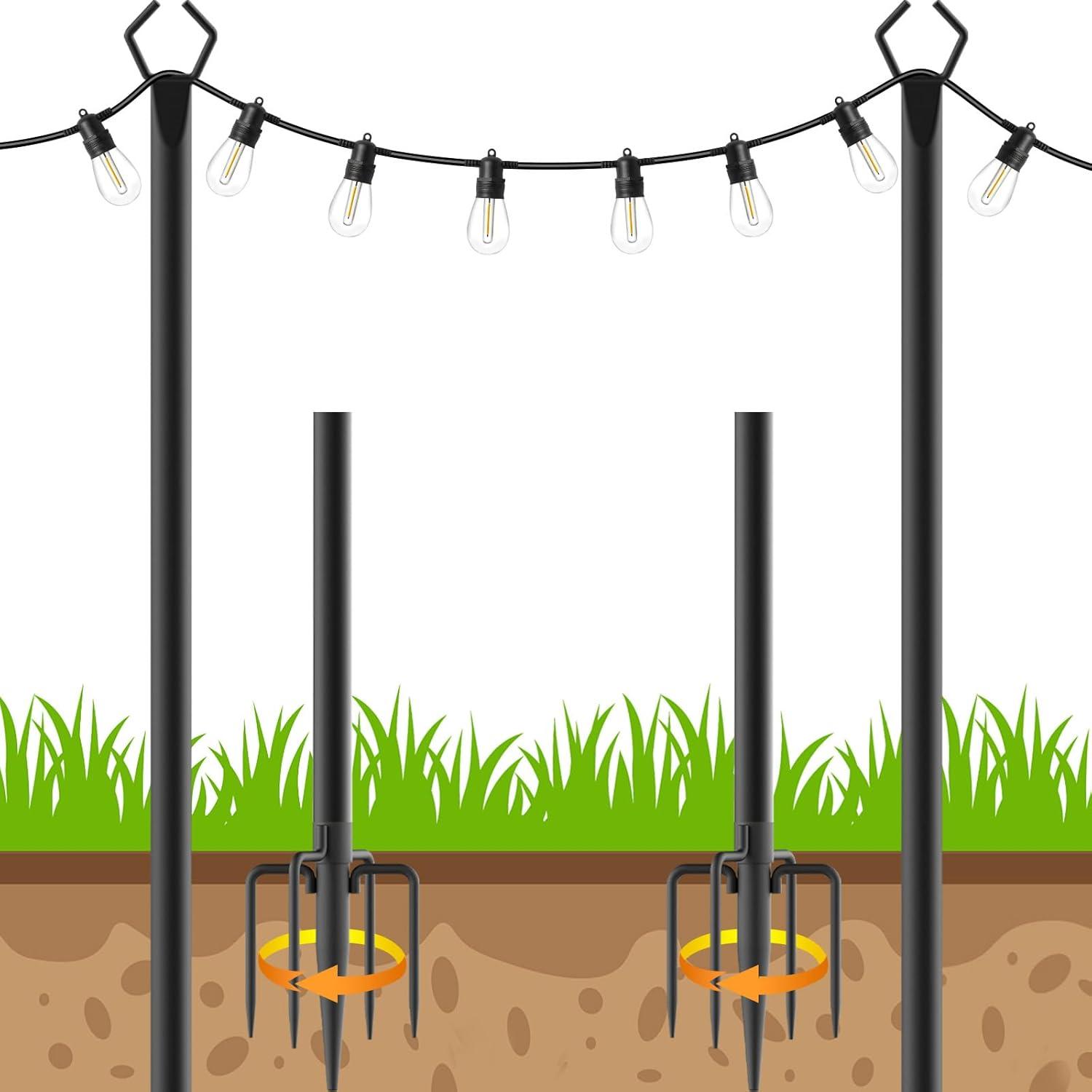 2 Pack String Light Poles,10 Ft Light Poles for Outside String Lights,Outdoor Lights Pole with Fork,Metal Poles Stand for Patio Deck Backyard