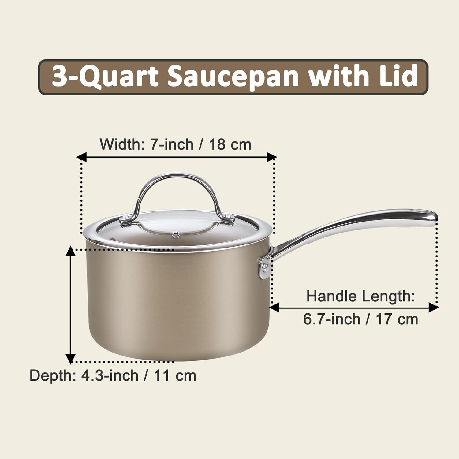 3-Quart Bronze Aluminum Non-Stick Saucepan with Glass Lid