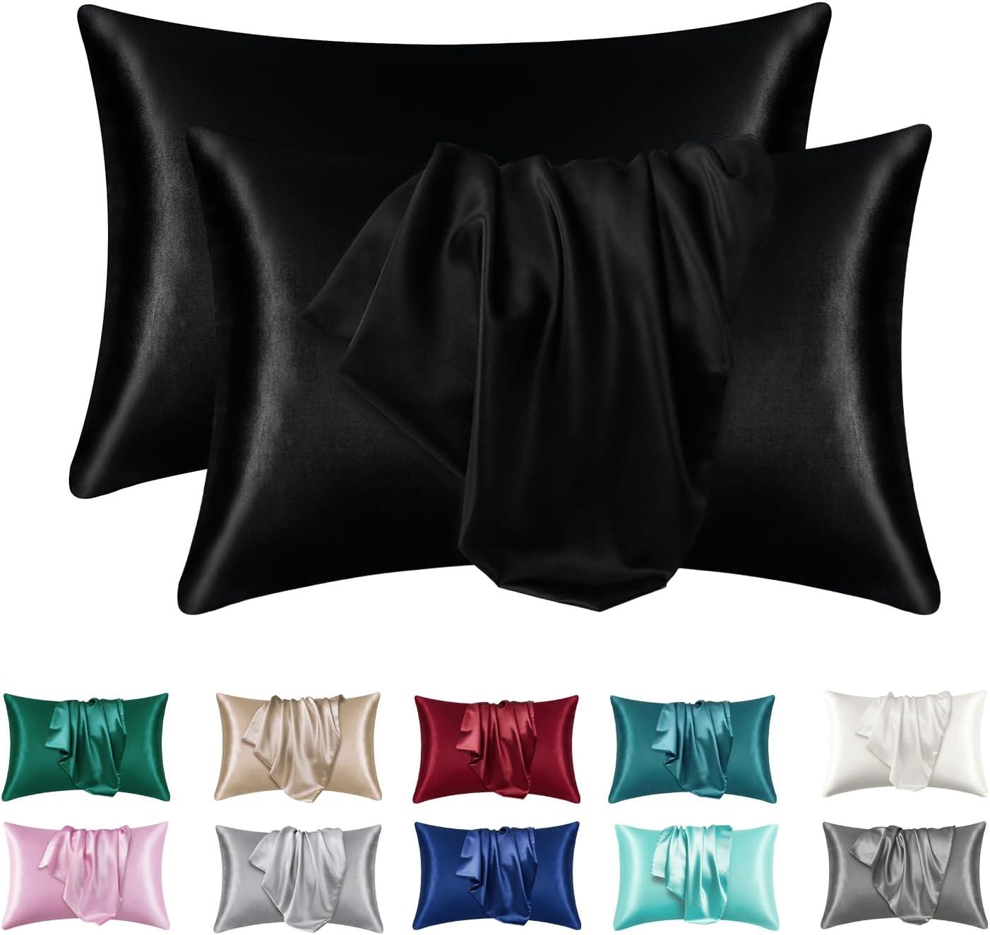 ANMINY Satin Pillowcase Set of 2 Standard Silk Bedding Pillowcases 26" x 20" Pillow Cover, White