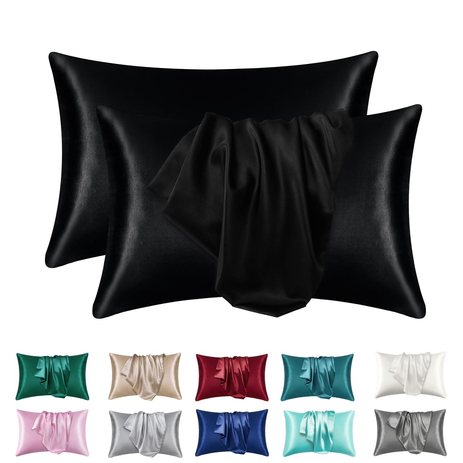 ANMINY Satin Pillowcase Set of 2 Standard Silk Bedding Pillowcases 26" x 20" Pillow Cover, White