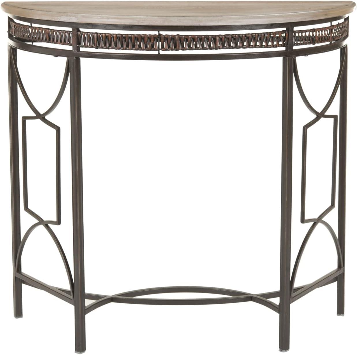 Transitional Red Maple & Copper Demilune Console Table