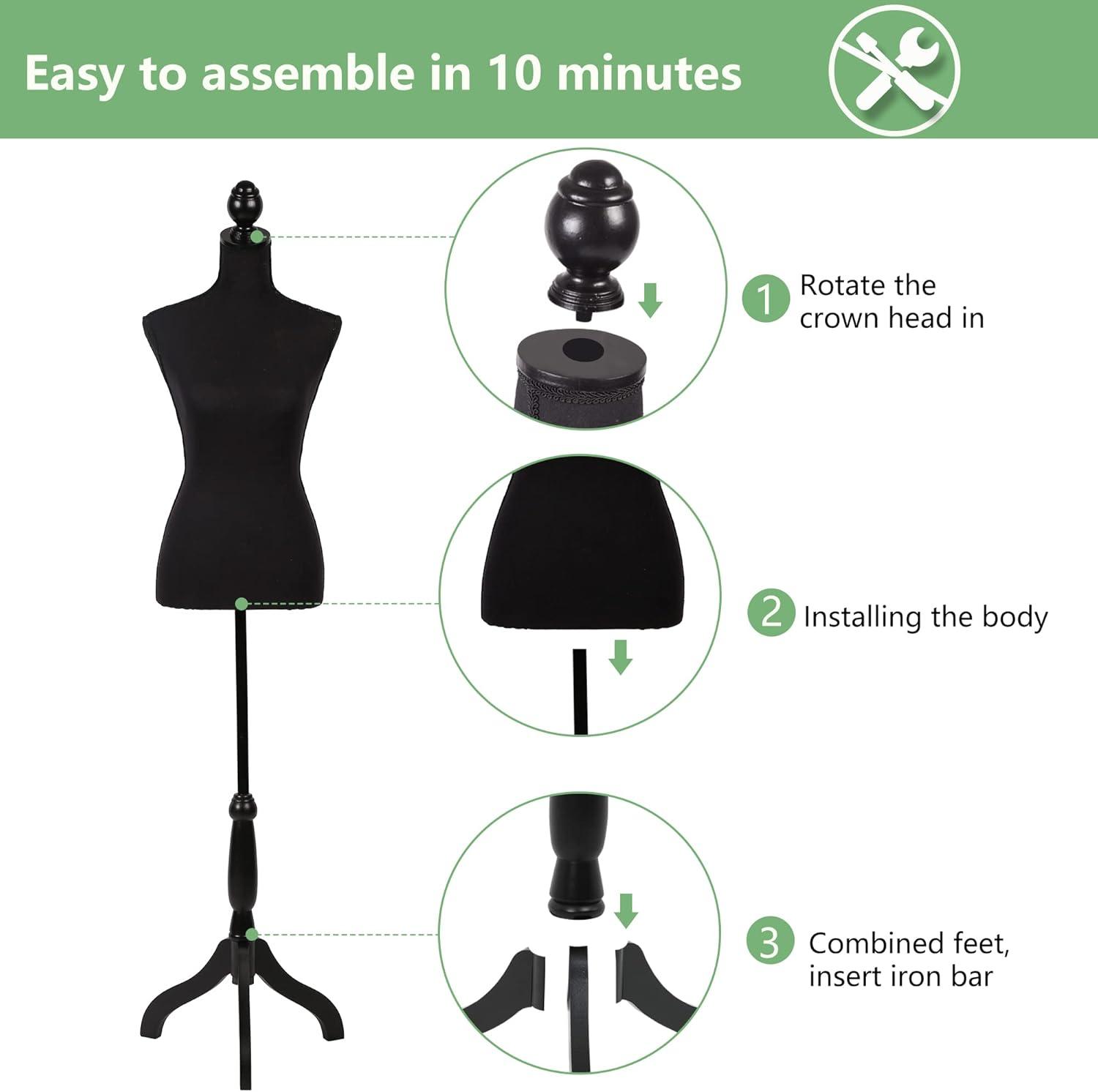 NiamVelo Female Mannequin Torso Dress Form 60-67 Inch Height Adjustable Body Model with Tripod Wooden Base, Black