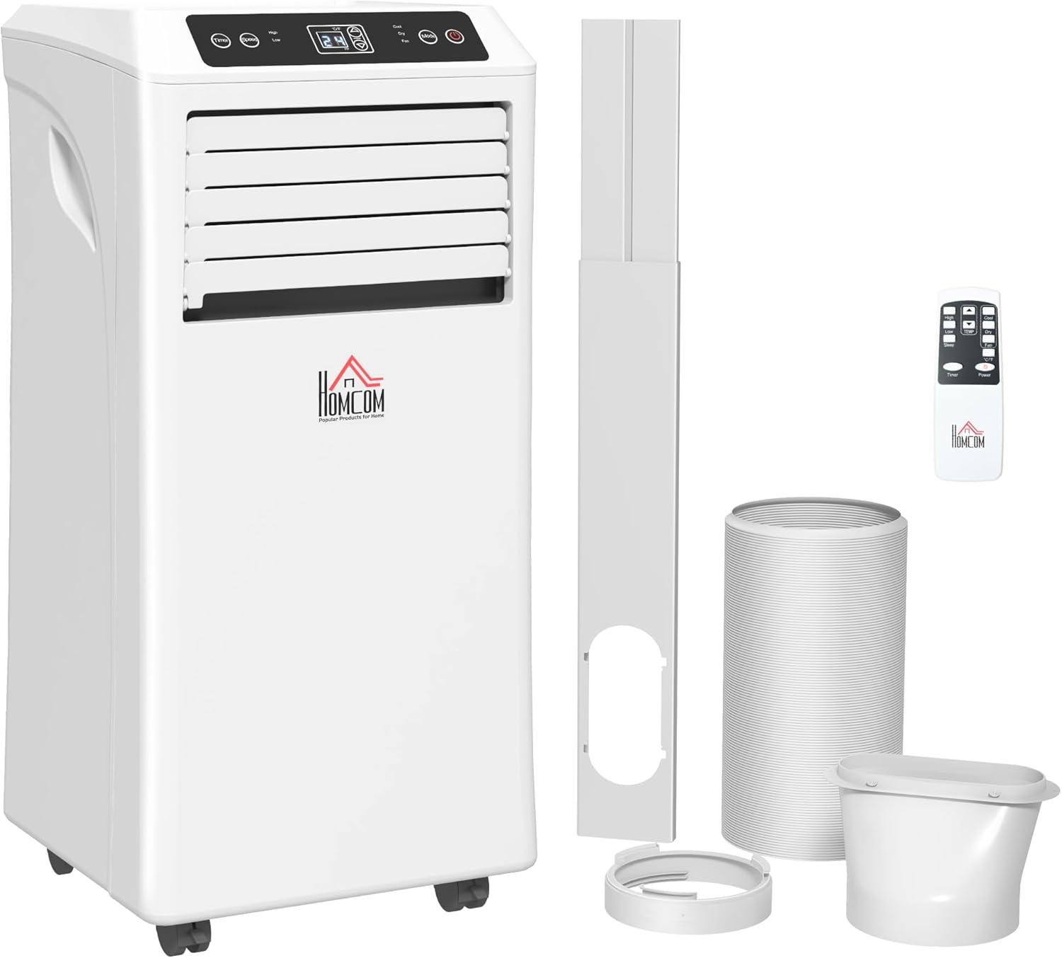 HOMCOM 10000 BTU Mobile Portable Air Conditioner with Cooling, Dehumidifier, Ventilating, Remote Control, 24-Hour Timer, Portable AC Unit for Bedroom, Living Room, Home Office, White