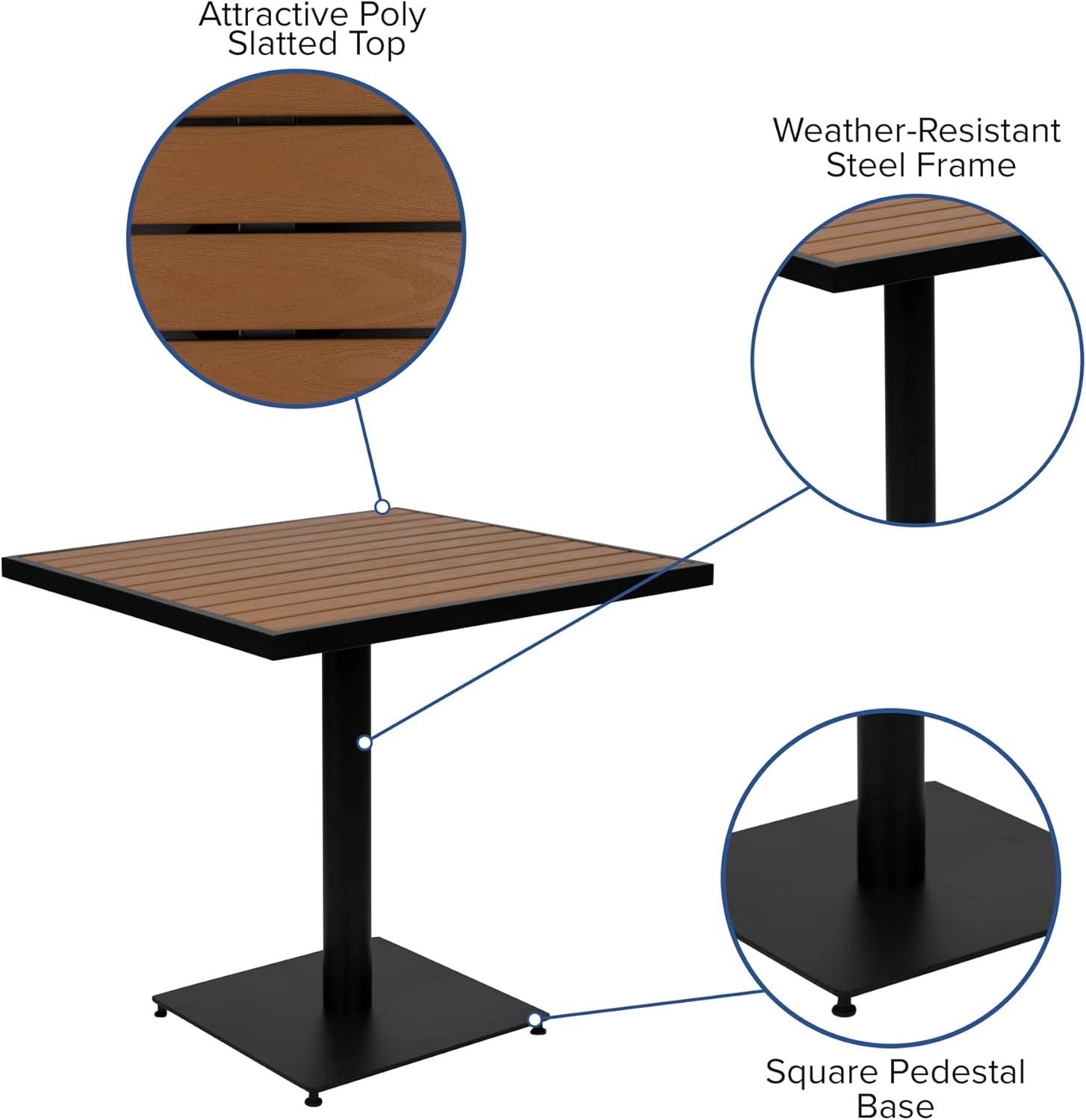 Flash Furniture Lark Series 3-Piece Steel/Aluminum Teak Patio Table and Chair Set, Teak