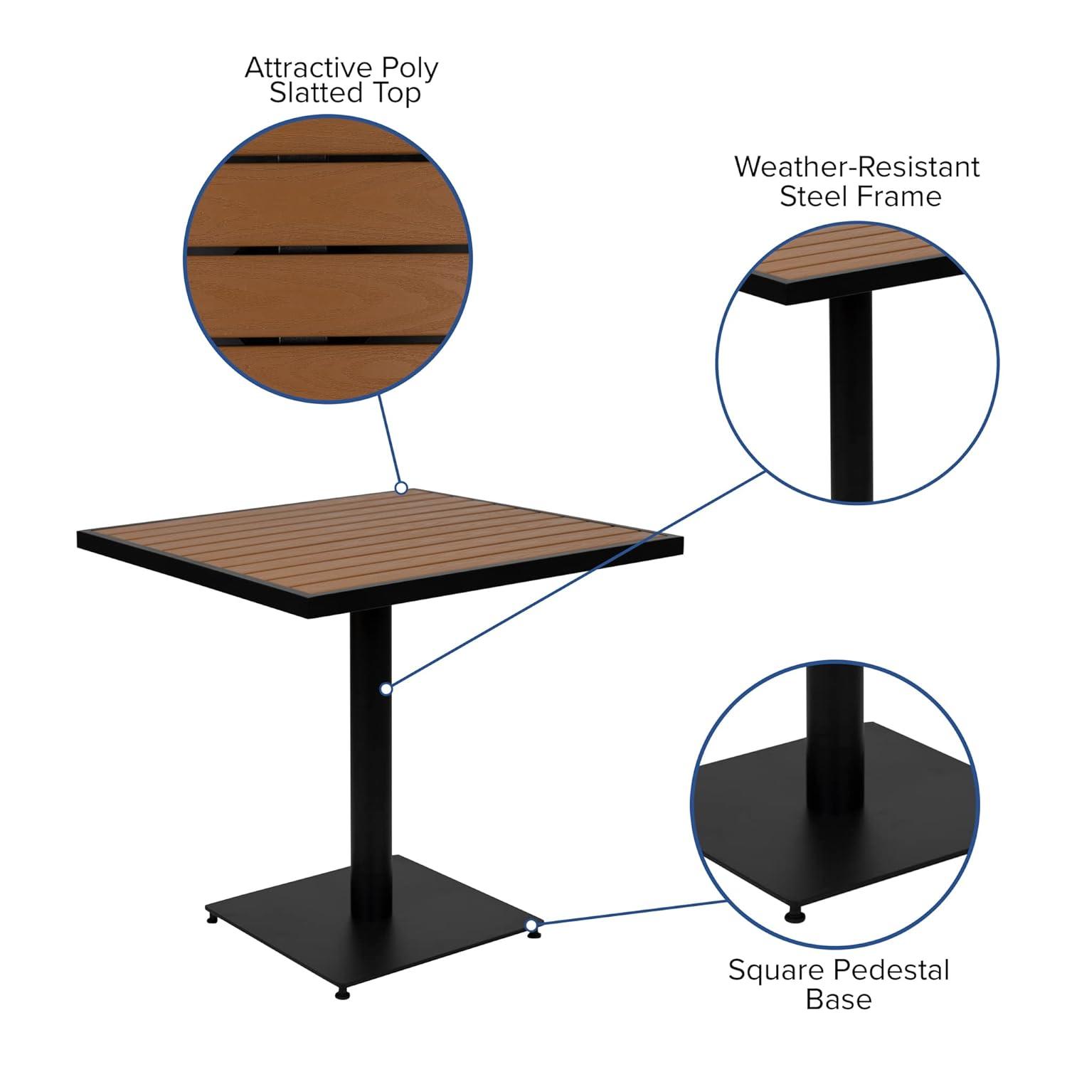 Flash Furniture Lark Series 3-Piece Steel/Aluminum Teak Patio Table and Chair Set, Teak