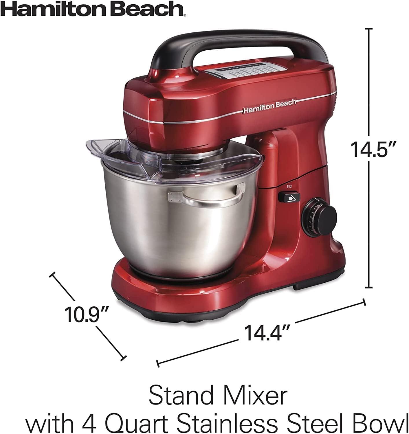 Red 4-Quart Stainless Steel Stand Mixer with Attachments