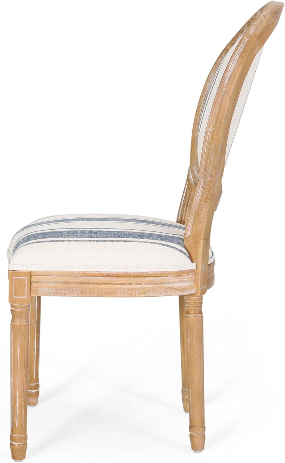 Set of 2 French Country Dark Blue Striped Upholstered Dining Chairs