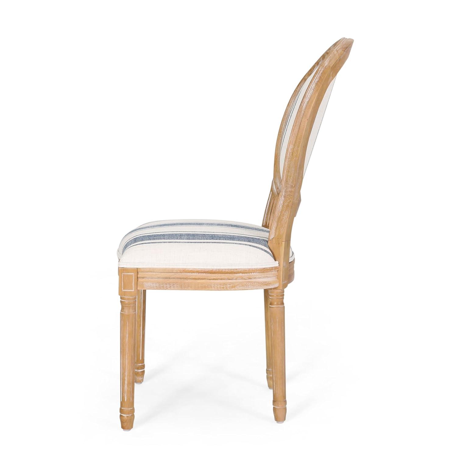 Set of 2 French Country Dark Blue Striped Upholstered Dining Chairs