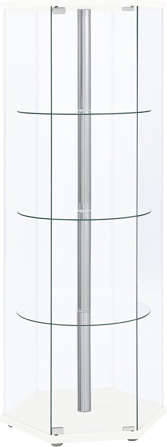 Coaster Zahavah Modern 4 Shelf Hexagon Shaped Glass Curio Cabinet White/Clear