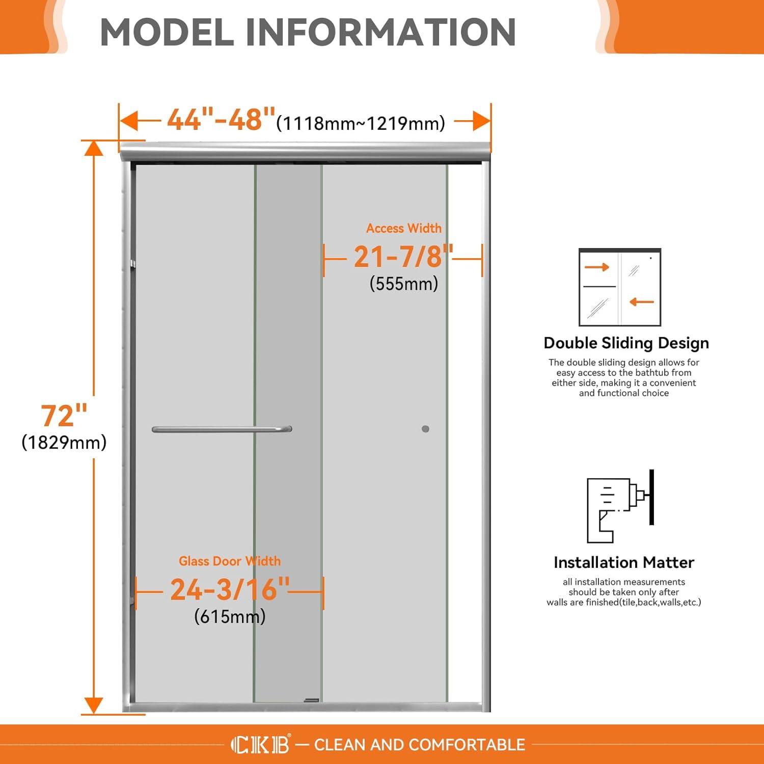 Chrome Semi-Frameless Double Sliding Shower Door with Clear Glass