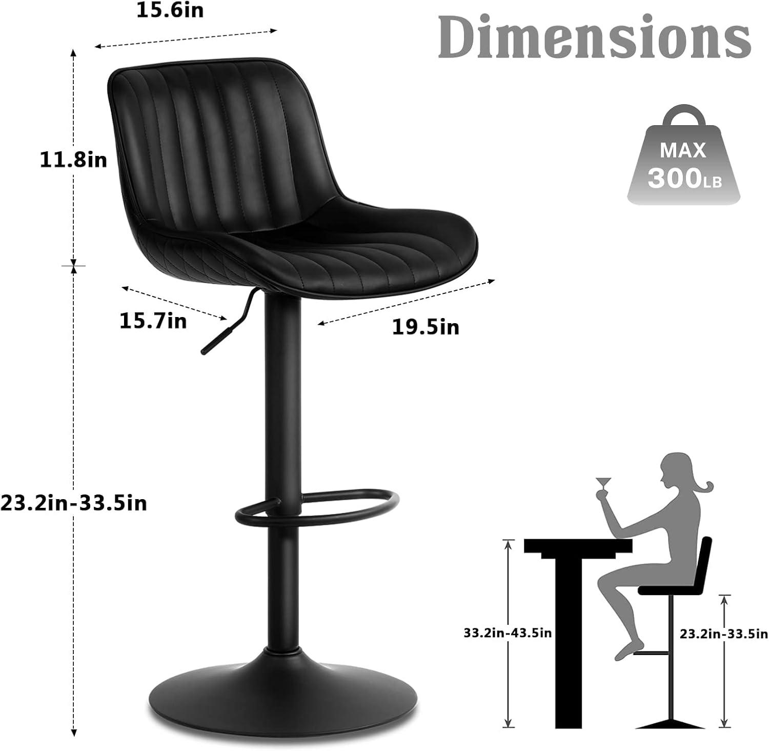Zager Swivel Adjustable Height Bar Stools, Leather Upholstered Counter Stools, Modern Pub Stool