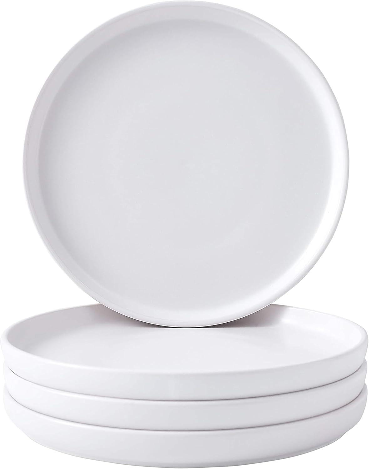 Bruntmor Set of 4 Elegant Matte 11" Round Ceramic Dinner Plates, White