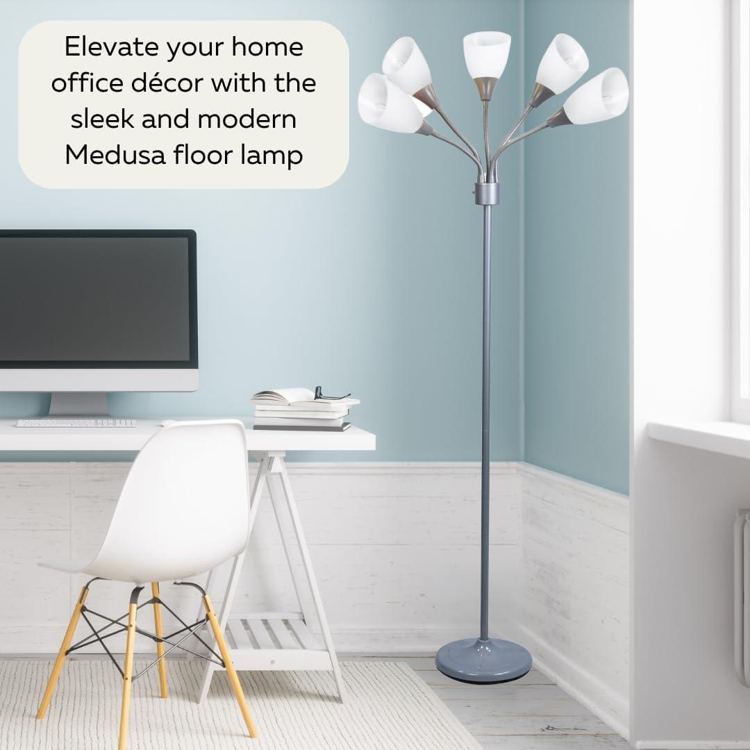 Medusa Adjustable Multi-Head Gray Floor Lamp with White Acrylic Shades