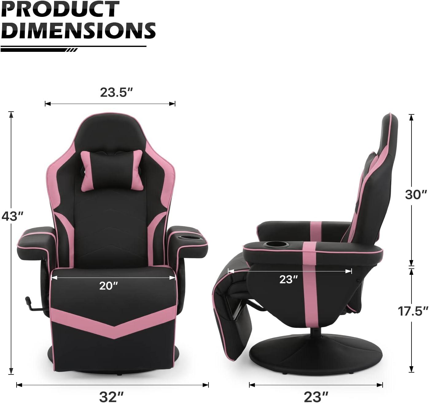 MoNiBloom Racing Style Pu Leather Ergonomic Adjusted Reclining Video Gaming Sofa Chair Seat with Adjustable Backrest and Footrest Cup Holder Pillow, Pink