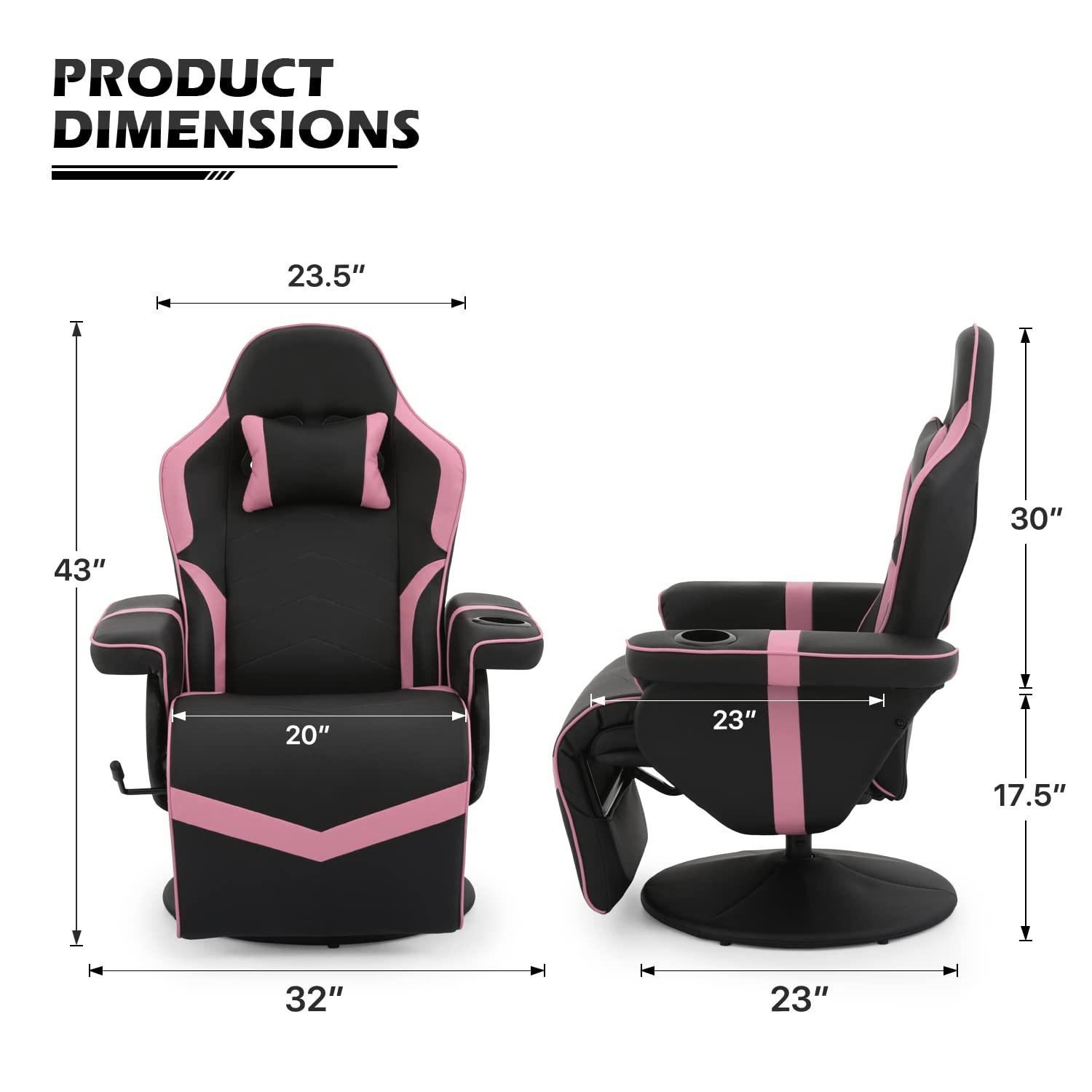 MoNiBloom Racing Style Pu Leather Ergonomic Adjusted Reclining Video Gaming Sofa Chair Seat with Adjustable Backrest and Footrest Cup Holder Pillow, Pink