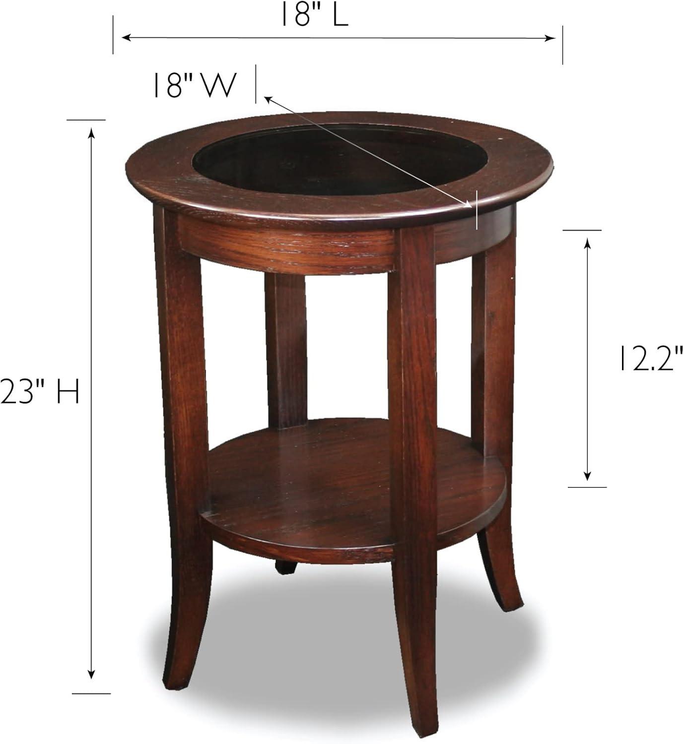 Chocolate Oak Round Side Table with Glass Top