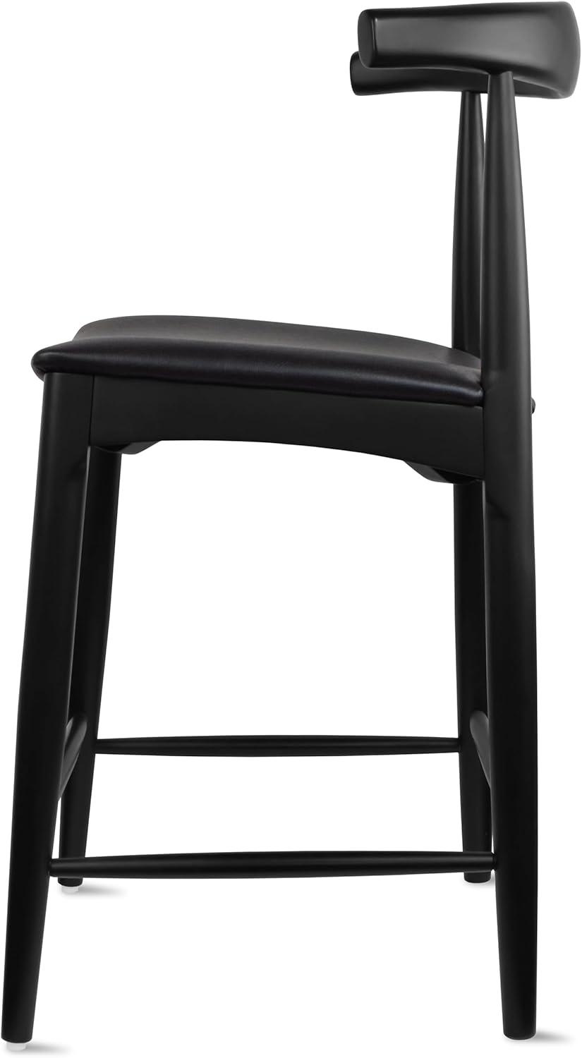 Set of 2 Black Wood Counter Stools with Faux Leather Seats